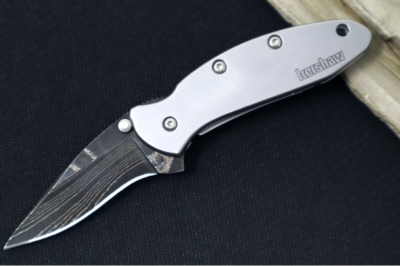 Kershaw 1600DAM Chive Flipper - Damascus Blade / Stainless Steel Handle