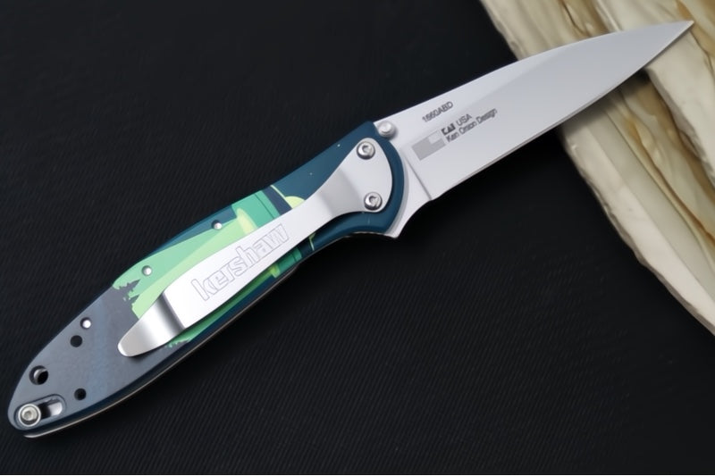 Kershaw UFO Abduction Leek Flipper - 14C28N Steel / Bead Blasted Finish / "AFO Abduction" Aluminum Handle 1660ABD