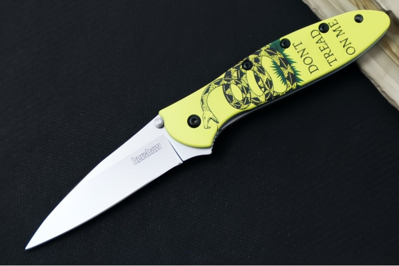 Kershaw Don't Tread On Me Leek Flipper - 14C28N Steel / Bead Blasted Finish / "Don't Tread On Me" Aluminum Handle 1660GADS