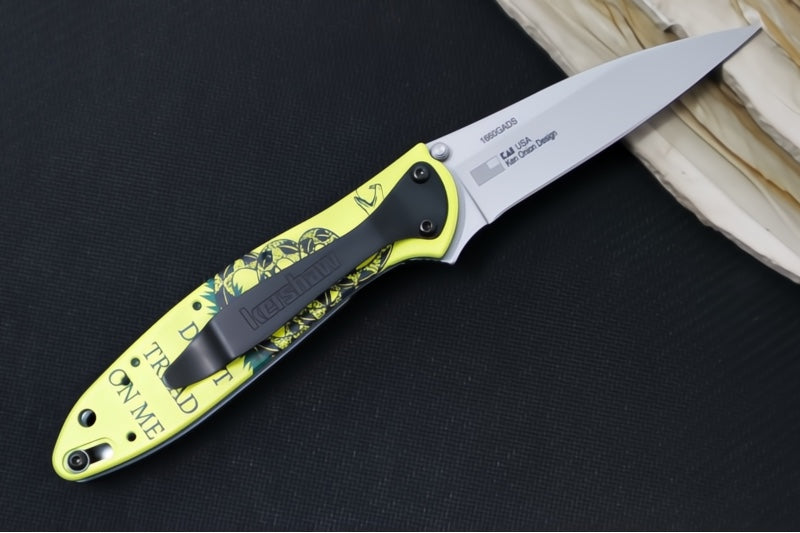 Kershaw Don't Tread On Me Leek Flipper - 14C28N Steel / Bead Blasted Finish / "Don't Tread On Me" Aluminum Handle 1660GADS