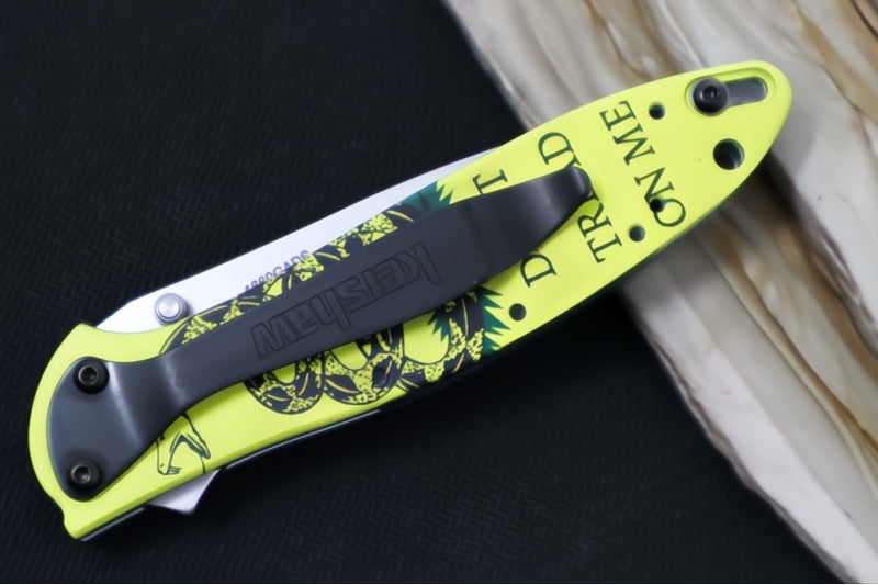 Kershaw Don't Tread On Me Leek Flipper - 14C28N Steel / Bead Blasted Finish / "Don't Tread On Me" Aluminum Handle 1660GADS