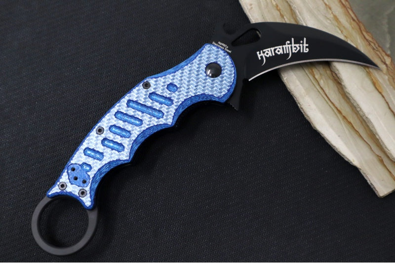 Fox Knives Karambit - Blue Carbon Fiber Handle / Black N690Co Blade / Emerson Wave - 479BLT