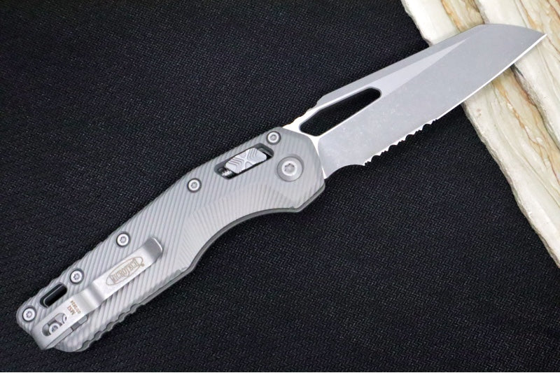 Microtech MSI Manual Folder - Apocalyptic Finished Blade / Natural Clear Aluminum w/ Trim-Grip Handle 210-11APFLNC - Northwest Knives