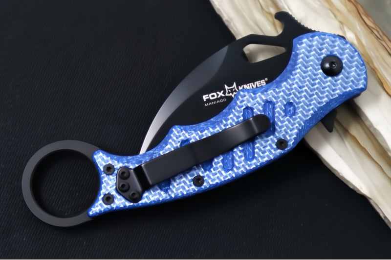 Fox Knives Karambit - Blue Carbon Fiber Handle / Black N690Co Blade / Emerson Wave - 479BLT