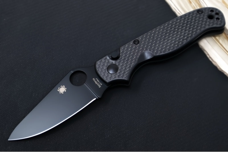 Spyderco ButtonUp Folder - Black Carbon Fiber Handle / 8Cr13MoV Stainless Steel / Black Modified Clip Point C275CFPBK