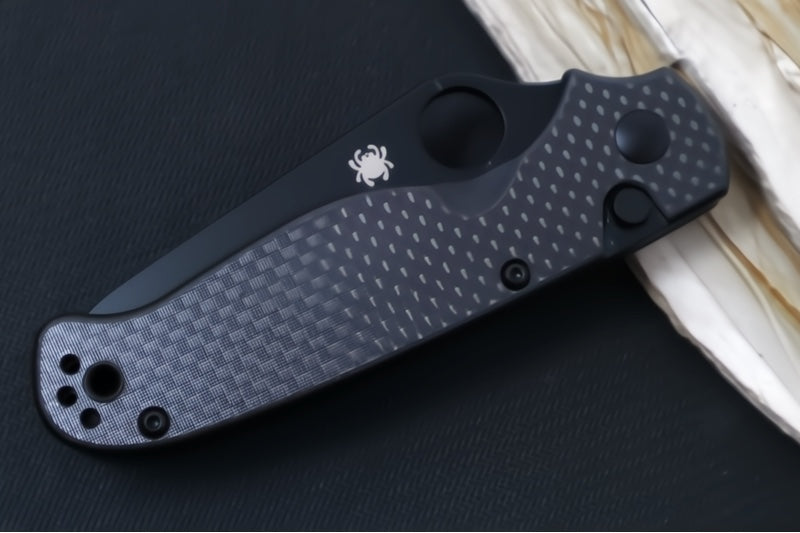 Spyderco ButtonUp Folder - Black Carbon Fiber Handle / 8Cr13MoV Stainless Steel / Black Modified Clip Point C275CFPBK