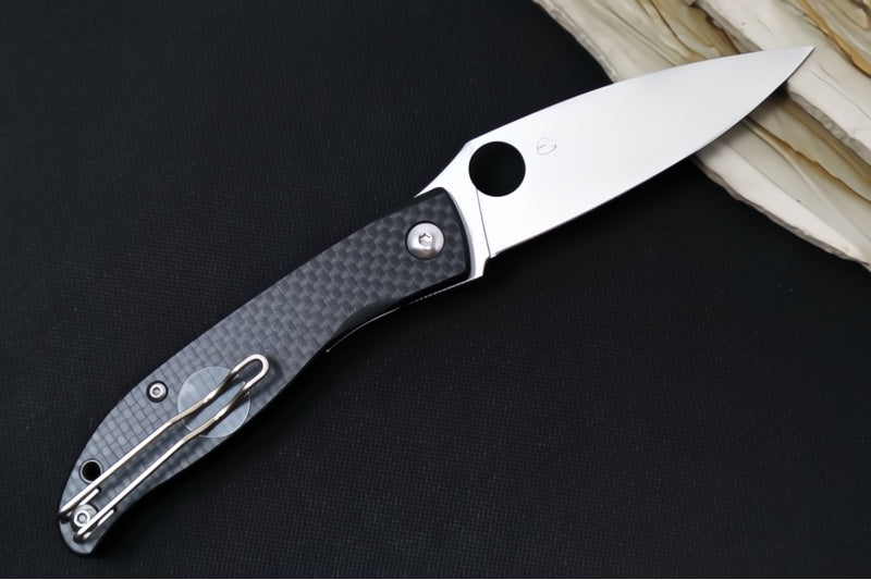 Spyderco Mantra 4 Folder - Peel-ply Carbon Fiber & G-10 laminate Handle / 8Cr13MoV Stainless Steel / Drop Point Blade C274CFP