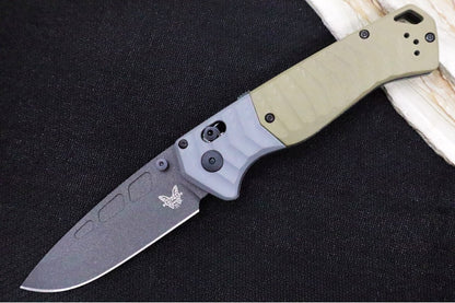 Benchmade 593BK PSK Personal Survival Kit Assisted Open - CPM-Magnacut Steel / Cobalt Cerakote finish / Milled OD Green G10 Handles & Gray G10 Bolsters