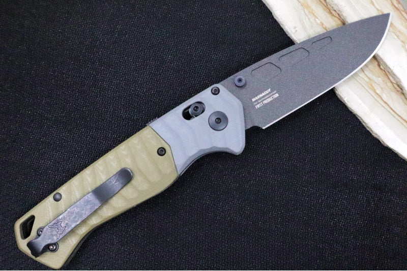 Benchmade 593BK PSK Personal Survival Kit Assisted Open - CPM-Magnacut Steel / Cobalt Cerakote finish / Milled OD Green G10 Handles & Gray G10 Bolsters