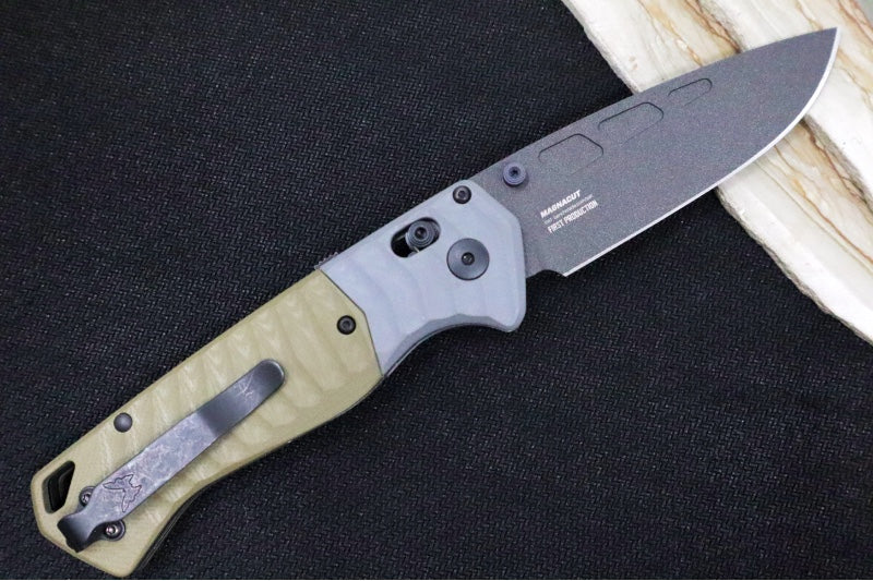 Benchmade 593BK PSK Personal Survival Kit Assisted Open - CPM-Magnacut Steel / Cobalt Cerakote finish / Milled OD Green G10 Handles & Gray G10 Bolsters - Northwest Knives