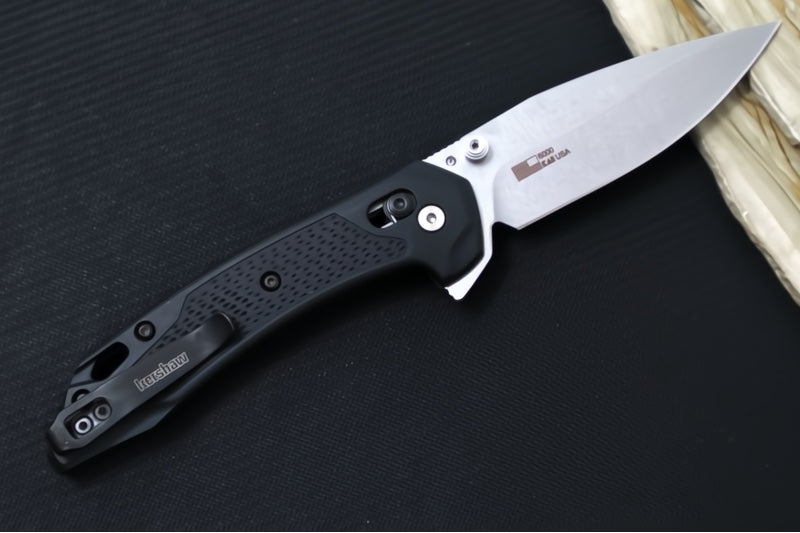 Kershaw 6000 Bonneville Flipper - Black Textured Glass Filled Nylon (GFN) handle / Drop Point Blade / Stonewashed Finish