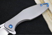 Koenig Arius - Standard with Patterned Handle / Burnished 20CV Blade w/ Polished Flats / Blue Hardware (Gen 4) - Northwest Knives