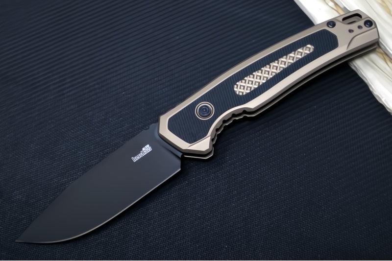 Kershaw 7106 Launch 21 Automatic - Drop Point Blade / CPM-M4 Steel / Tan Aluminum & Black G-10 Inlays