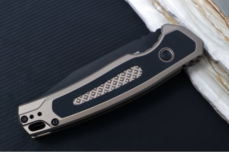 Kershaw 7106 Launch 21 Automatic - Drop Point Blade / CPM-M4 Steel / Tan Aluminum & Black G-10 Inlays