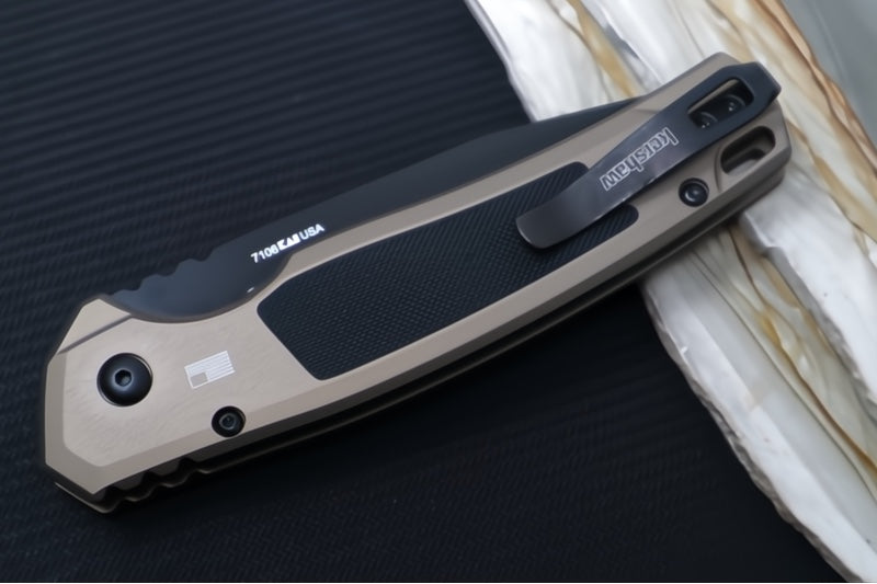 Kershaw 7106 Launch 21 Automatic - Drop Point Blade / CPM-M4 Steel / Tan Aluminum & Black G-10 Inlays