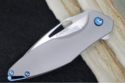 Koenig Mini Arius - Smooth Standard Handle - Stonewashed Blade with Polished Flats - Blue Spacer & Hardware (Gen 1) - Northwest Knives