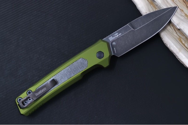 Kershaw 7205 Launch 22 Automatic - Spearpoint Blade / CPM-Magnacut Steel / OD Green Aluminum & Black Micarta Inlays