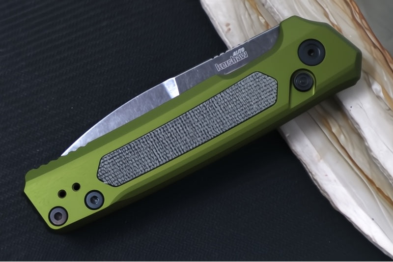 Kershaw 7205 Launch 22 Automatic - Spearpoint Blade / CPM-Magnacut Steel / OD Green Aluminum & Black Micarta Inlays