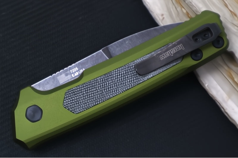 Kershaw 7205 Launch 22 Automatic - Spearpoint Blade / CPM-Magnacut Steel / OD Green Aluminum & Black Micarta Inlays