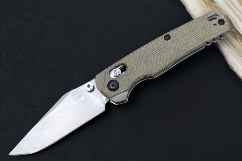 Kershaw Bel-Air Manual - Green Canvas Micarta Handle / Clip Point Blade / Stonewash Finish / CPM-Magnacut Steel 6106