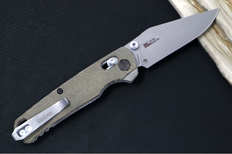 Kershaw Bel-Air Manual - Green Canvas Micarta Handle / Clip Point Blade / Stonewash Finish / CPM-Magnacut Steel 6106