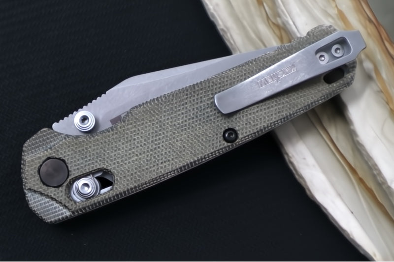 Kershaw Bel-Air Manual - Green Canvas Micarta Handle / Clip Point Blade / Stonewash Finish / CPM-Magnacut Steel 6106