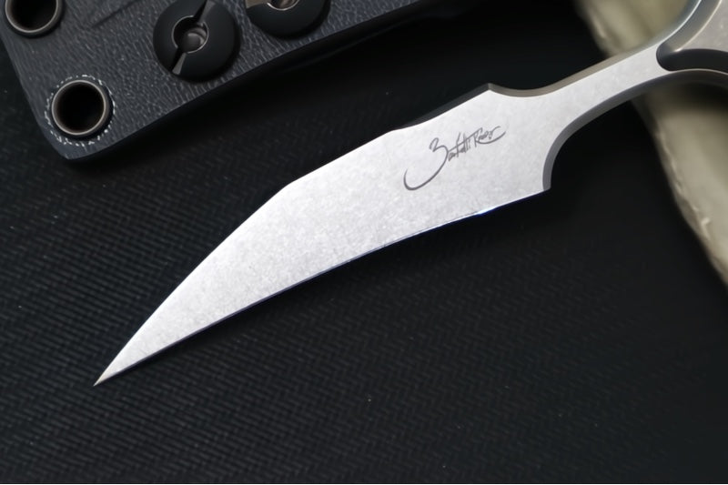 Microtech Marfione Select BEE Push Dagger - 440C Stonewashed Wharncliffe Blade / Stonewashed Titanium Handles / Blue Accents / Kydex IWB Sheath