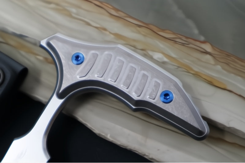Microtech Marfione Select BEE Push Dagger - 440C Stonewashed Wharncliffe Blade / Stonewashed Titanium Handles / Blue Accents / Kydex IWB Sheath