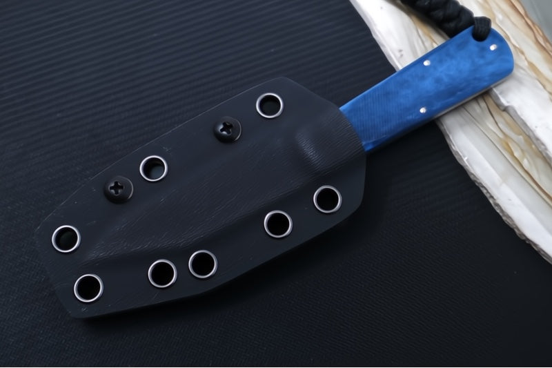 Jack Wolf Knives Gateway FIXedc Knife - Sawcut Blue Bone Handle / Clip Point Blade / Sandvik 14C28N Steel / Satin Finish