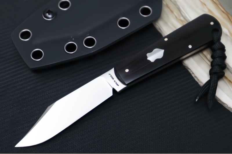 Jack Wolf Knives Gateway FIXedc Knife - Ebony Wood Handle / Clip Point Blade / Sandvik 14C28N Steel / Satin Finish