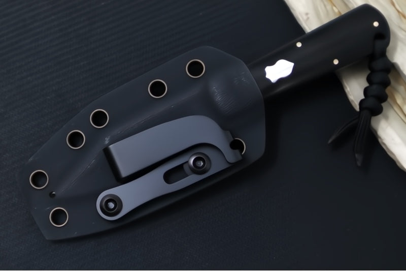 Jack Wolf Knives Gateway FIXedc Knife - Ebony Wood Handle / Clip Point Blade / Sandvik 14C28N Steel / Satin Finish