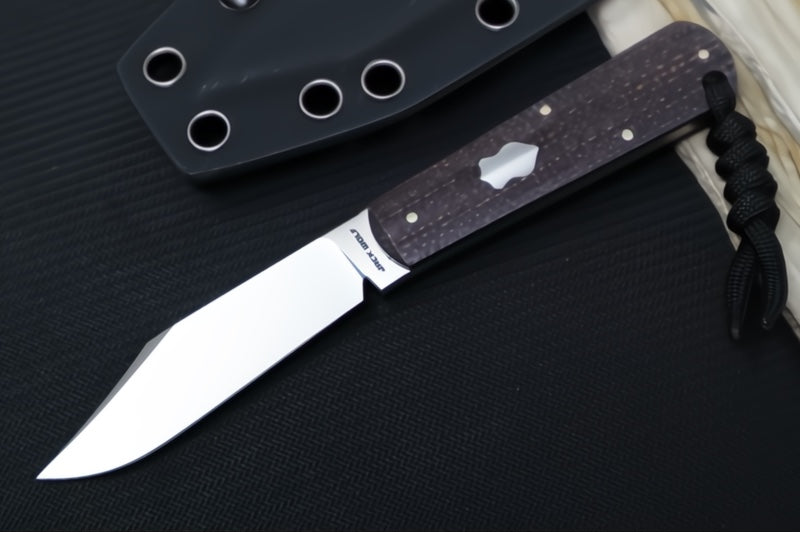 Jack Wolf Knives Gateway FIXedc Knife - Bison Jute Micarta Handle / Clip Point Blade / Sandvik 14C28N Steel / Satin Finish