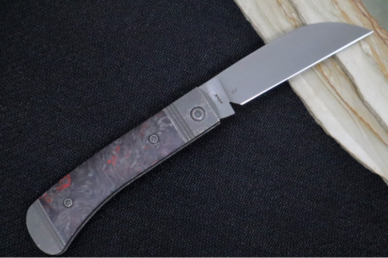 Jack Wolf Knives Venom Jack Slip Joint - Fat Carbon Dark Matter Red Inlay / Tumbled & Bead Blasted Titanium Bolsters / CPM-S90V Steel