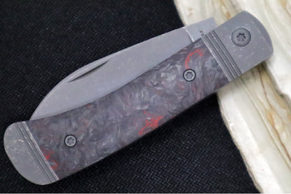 Jack Wolf Knives Venom Jack Slip Joint - Fat Carbon Dark Matter Red Inlay / Tumbled & Bead Blasted Titanium Bolsters / CPM-S90V Steel