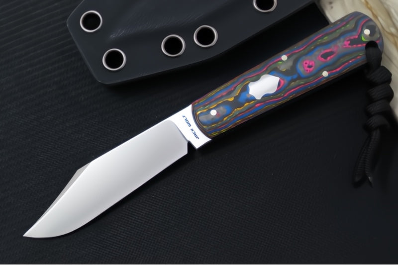 Jack Wolf Knives Gateway FIXedc Knife - Camocarbon 80s Handle / Clip Point Blade / Sandvik 14C28N Steel / Satin Finish