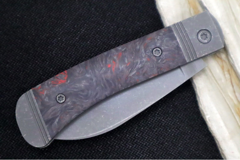 Jack Wolf Knives Venom Jack Slip Joint - Fat Carbon Dark Matter Red Inlay / Tumbled & Bead Blasted Titanium Bolsters / CPM-S90V Steel