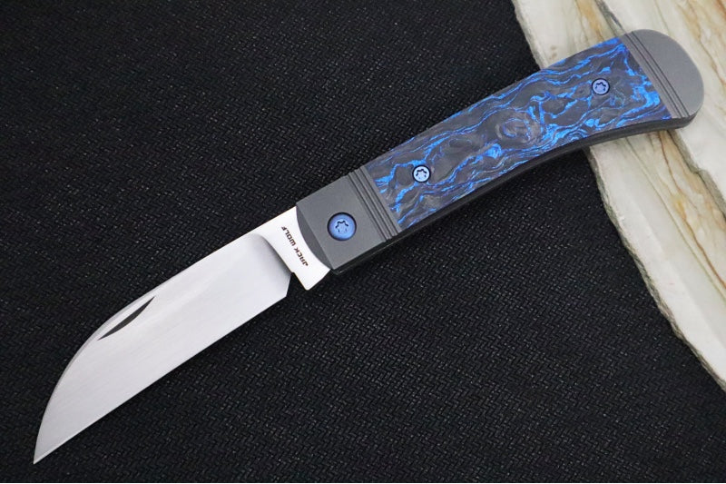 Jack Wolf Knives Venom Jack Slip Joint - Blue Marble Carbon Fiber Inlay / Tumbled & Bead Blasted Titanium Bolsters / CPM-S90V Steel