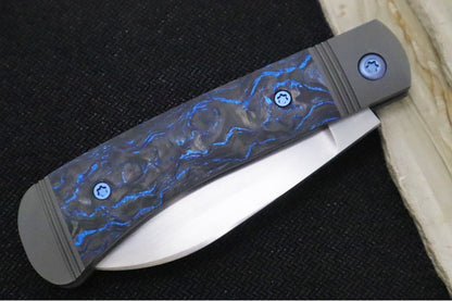 Jack Wolf Knives Venom Jack Slip Joint - Blue Marble Carbon Fiber Inlay / Tumbled & Bead Blasted Titanium Bolsters / CPM-S90V Steel