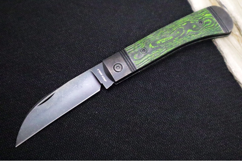 Jack Wolf Knives Venom Jack Slip Joint - CamoCarbon Toxic Green Inlay / Tumbled & Bead Blasted Titanium Bolsters / CPM-S90V Steel