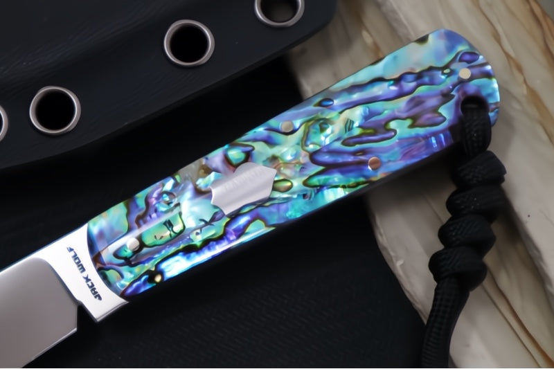 Jack Wolf Knives Gateway FIXedc Knife - Abalone Handle / Clip Point Blade / Sandvik 14C28N Steel / Satin Finish