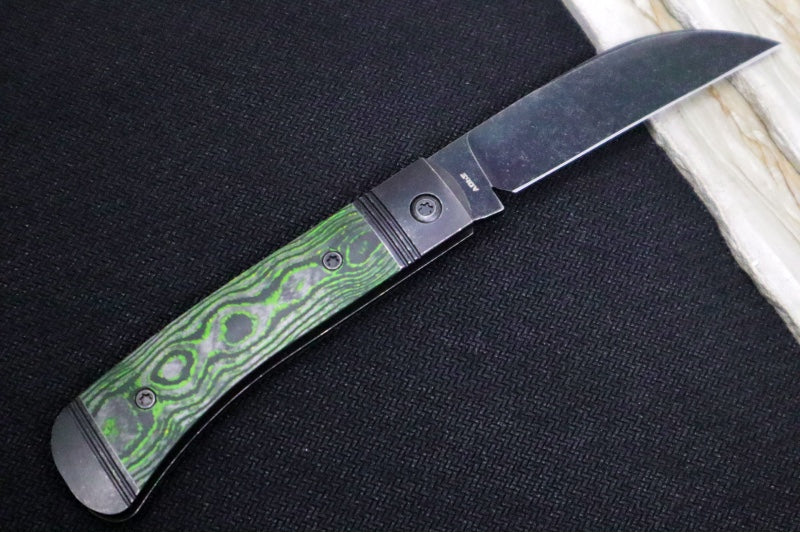 Jack Wolf Knives Venom Jack Slip Joint - CamoCarbon Toxic Green Inlay / Tumbled & Bead Blasted Titanium Bolsters / CPM-S90V Steel