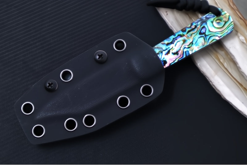 Jack Wolf Knives Gateway FIXedc Knife - Abalone Handle / Clip Point Blade / Sandvik 14C28N Steel / Satin Finish