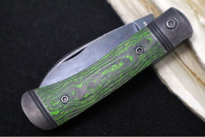 Jack Wolf Knives Venom Jack Slip Joint - CamoCarbon Toxic Green Inlay / Tumbled & Bead Blasted Titanium Bolsters / CPM-S90V Steel