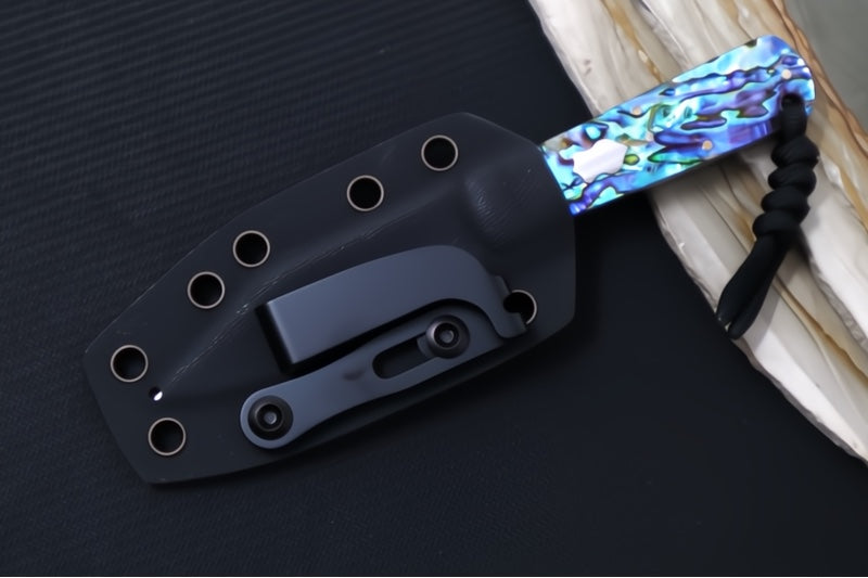 Jack Wolf Knives Gateway FIXedc Knife - Abalone Handle / Clip Point Blade / Sandvik 14C28N Steel / Satin Finish