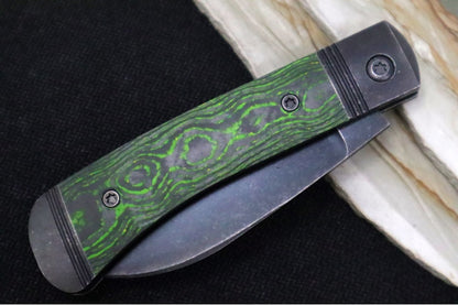 Jack Wolf Knives Venom Jack Slip Joint - CamoCarbon Toxic Green Inlay / Tumbled & Bead Blasted Titanium Bolsters / CPM-S90V Steel