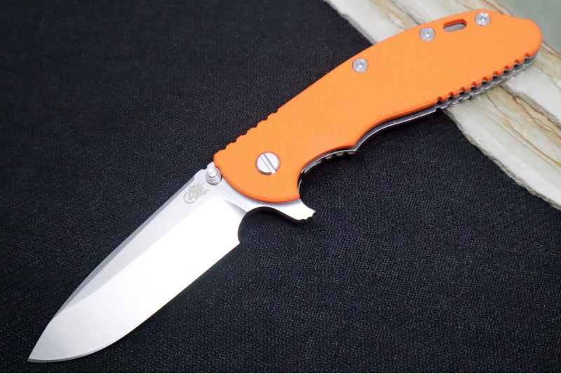 Rick Hinderer Knives XM-24 - 4" Spearpoint Blade / CPM-S45VN / Orange G-10 / Stonewashed Titanium Frame