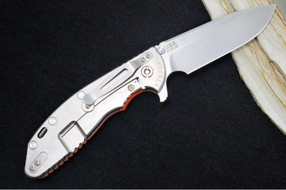 Rick Hinderer Knives XM-24 - 4" Spearpoint Blade / CPM-S45VN / Orange G-10 / Stonewashed Titanium Frame