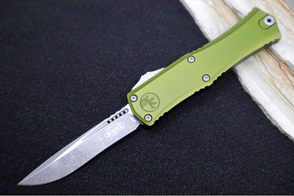 Microtech Mini Hera II OTF - Recurve Blade / Apocalyptic Finish / OD Green Anodized Aluminum Handle 1705M-10APOD