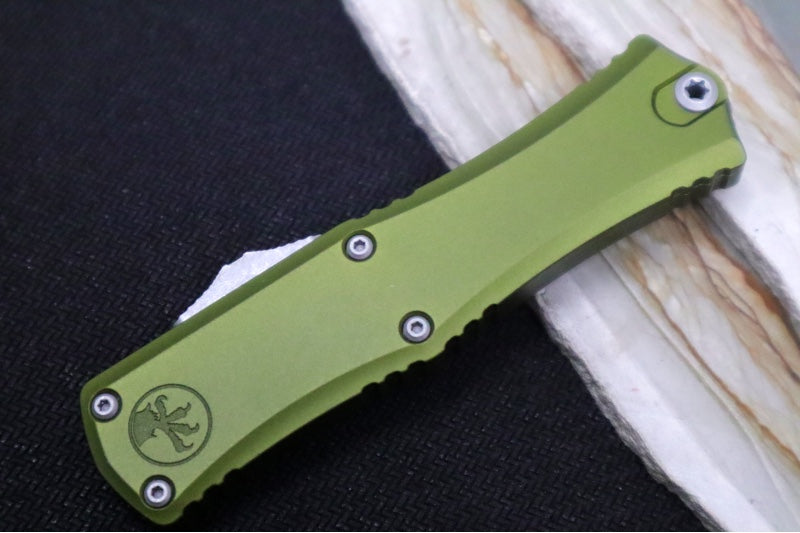 Microtech Mini Hera II OTF - Recurve Blade / Apocalyptic Finish / OD Green Anodized Aluminum Handle 1705M-10APOD