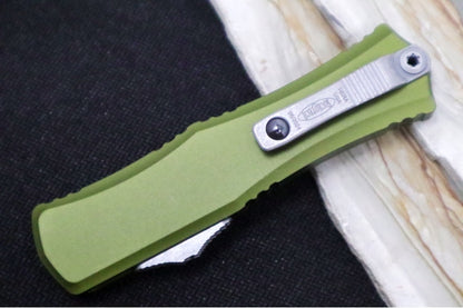 Microtech Mini Hera II OTF - Recurve Blade / Apocalyptic Finish / OD Green Anodized Aluminum Handle 1705M-10APOD